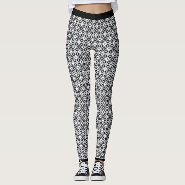 Black, Grey and White Pattern  Leggings (Front)