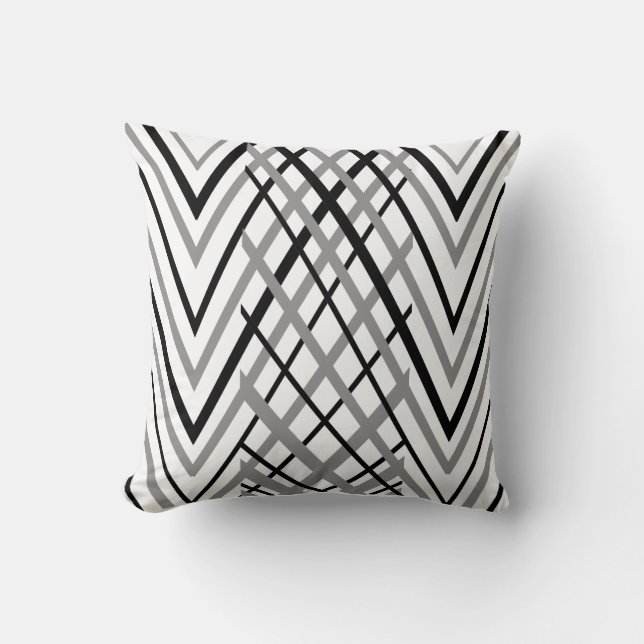 Black, Grey and White Pattern Throw Pillow (Front)