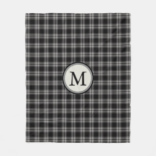 Black Grey And White Plaid Pattern Monogram Fleece Blanket