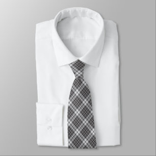Black , grey and white plaid pattern tie