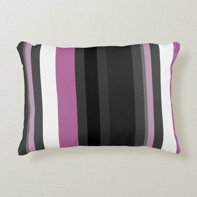 Black, Grey and White Stripes Accent Pillow (Front)