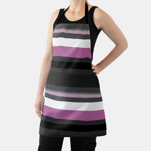 Black, Grey and White Stripes Apron (Insitu)