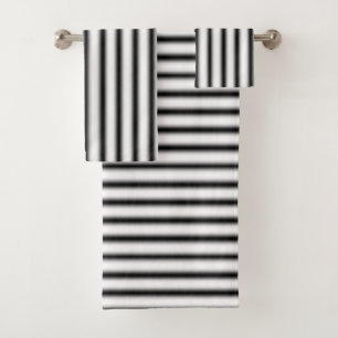 Black Grey and White Stripes Bath Towels