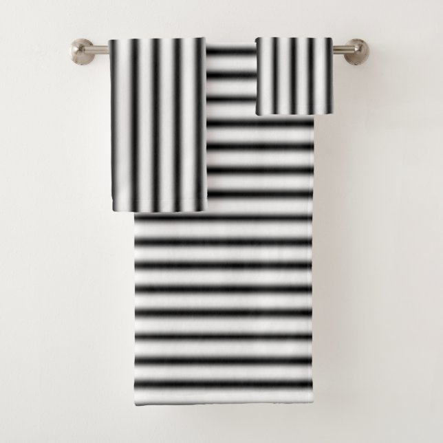 Black Grey and White Stripes Bath Towels (Insitu)