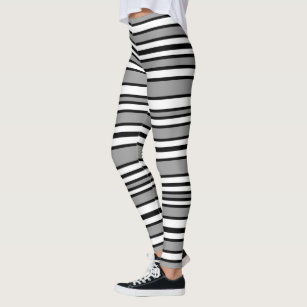 Women's Black Grey White Stripes Leggings & Tights