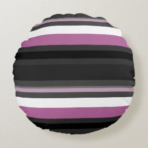 Black, Grey and White Stripes Round Pillow