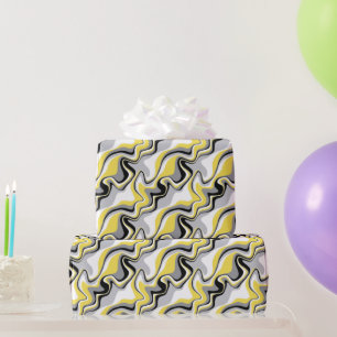 Black, Grey and Yellow Fluid Abstract  Wrapping Paper