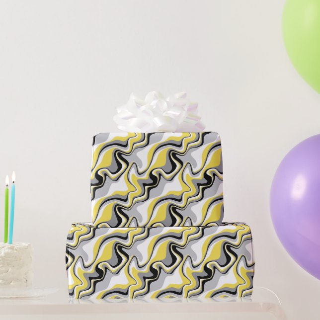 Black, Grey and Yellow Fluid Abstract  Wrapping Paper (Party Gifts)