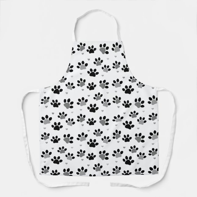 Black Grey Animal Paws Pattern Apron (Front)