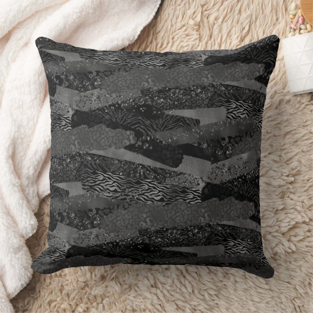 Black & Grey Animal Print Throw Pillow (Blanket)