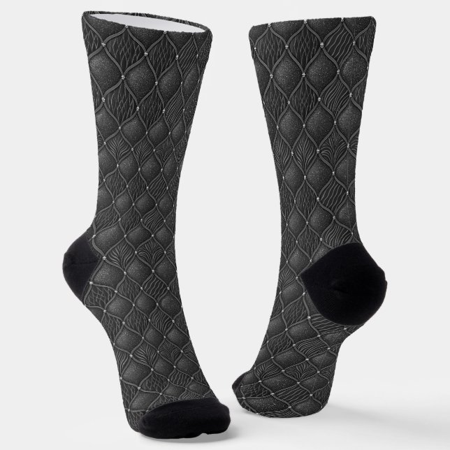 Black Grey Art Deco Glam Pattern Socks (Angled)