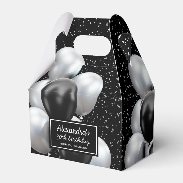 Black Grey Balloon Chic Thank you Birthday Favor Box (Front Side)