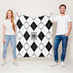 black grey basketball team colours argyle fleece blanket