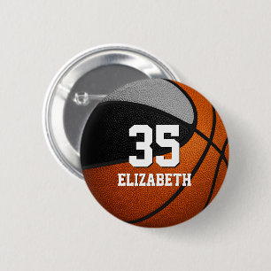 black grey basketball team colours w athlete name 2 inch round button