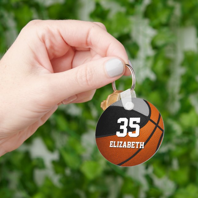 black grey basketball team spirit kids name keychain (Hand)
