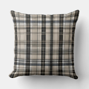 Black Grey Beige Chequered Plaid Throw Pillow