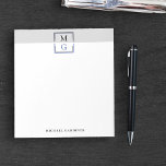 Black Grey Blue Clean Manly Monogram & Name Notepad<br><div class="desc">Personalized notepad for him with his initials in black and blue inside a frame in a clean and stylish look. Add his name beneath and give as a gift to the man in your life who needs personalized stationery to write down his messages,  thoughts,  and to do's!</div>