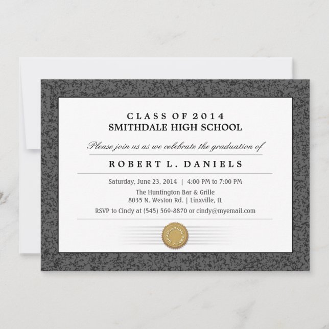 Black & Grey Border Diploma Graduation Invitation (Front)