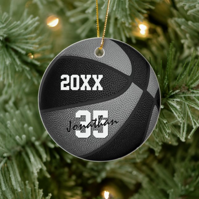 black grey boys girls team colours basketball ceramic ornament (Tree)