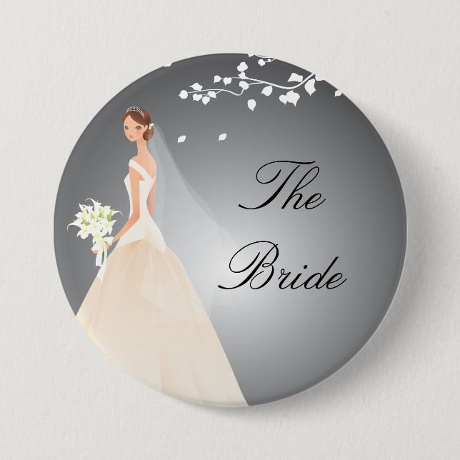 Black & Grey Bride Bridal Party  Button (Front)