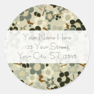 Black, Grey, Brown & White Flowers Classic Round Sticker