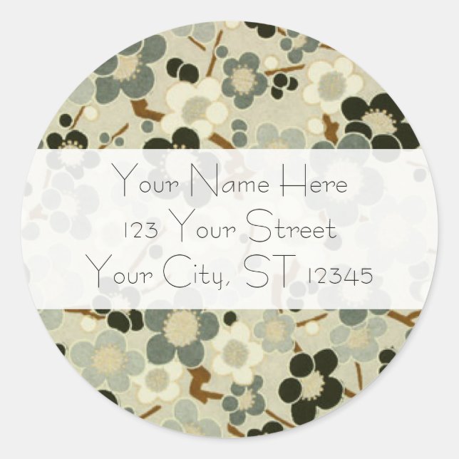 Black, Grey, Brown & White Flowers Classic Round Sticker (Front)