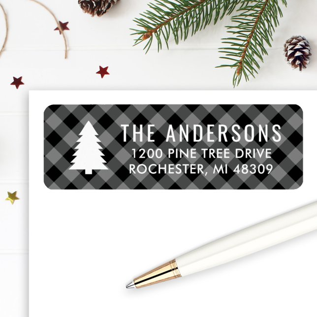 Black Grey Buffalo Plaid Christmas Address (Creator Uploaded)