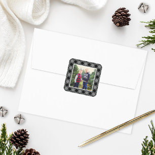 Black Grey Buffalo Plaid Custom Photo Frame Square Sticker