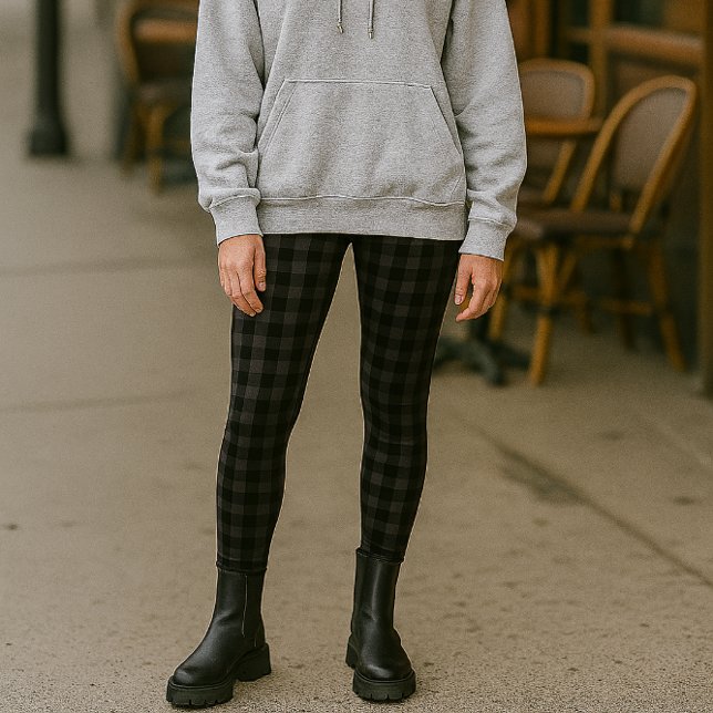 Black Grey Buffalo Plaid Fashion  Leggings (Creator Uploaded)