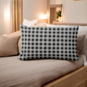 Black Grey Buffalo Plaid Holiday  Lumbar Pillow