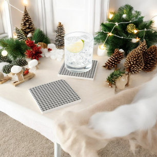 Black Grey Buffalo Plaid Holiday Stone Coaster