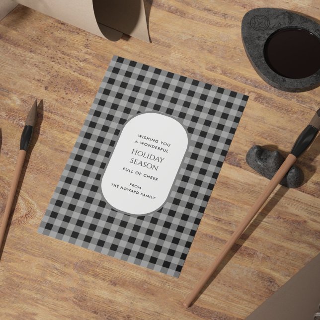 Black Grey Buffalo Plaid Typography Holiday Card (Creator Uploaded)