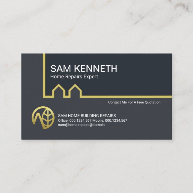 Black Grey Building Line Home Construction Business Card (Front)