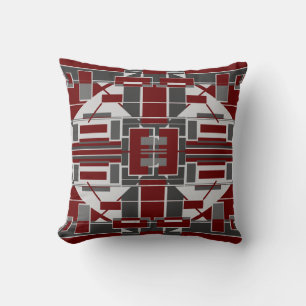 Black Grey Burgundy Mosaic Abstract Labyrinth Throw Pillow