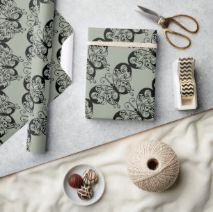 Black & Grey Butterfly Wrapping Paper