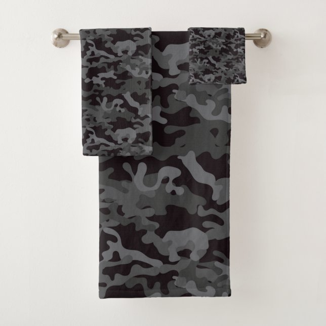 Black & Grey CAMO  Bath Towel Set (Insitu)
