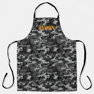 Black Grey Camouflage Pattern Personalized Apron