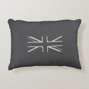 Black & Grey Carbon Fibre UK Flag Union Jack Accent Pillow
