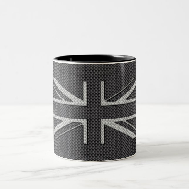 Black & Grey Carbon Fibre UK Flag Union Jack Two-Tone Coffee Mug (Center)