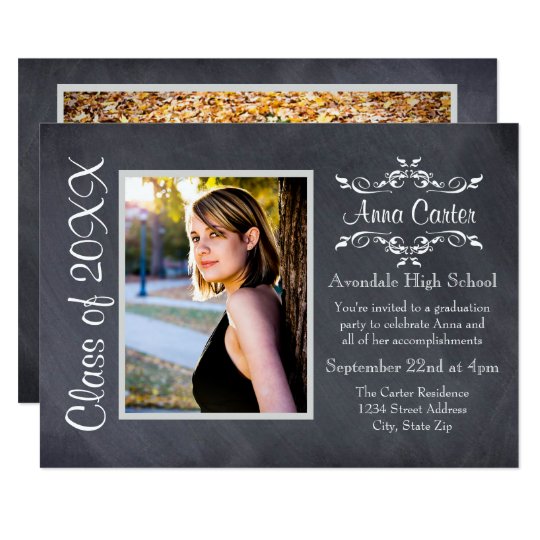 Black/Grey Chalkboard -3x5 Graduation Announcement