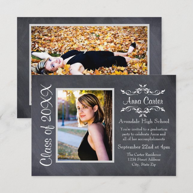 Black/Grey Chalkboard -3x5 Graduation Announcement (Front/Back)
