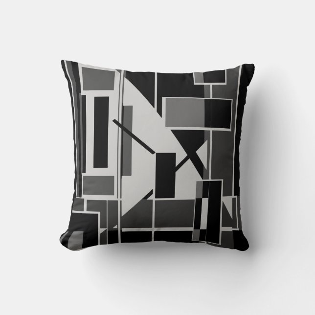Black Grey Charcoal Boxes Abstract Art Labyrinth Throw Pillow (Front)