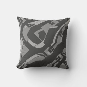 Black Grey Charcoal Diagonal Mid-century Modern Throw Pillow