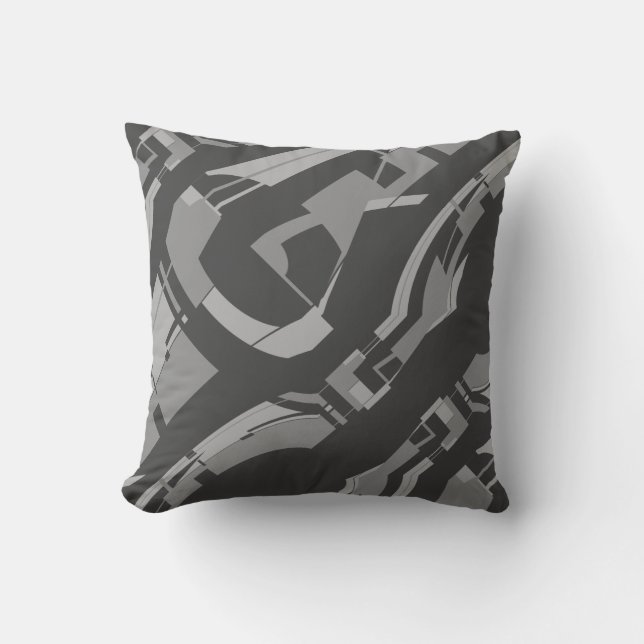 Black Grey Charcoal Diagonal Mid-century Modern Throw Pillow (Front)