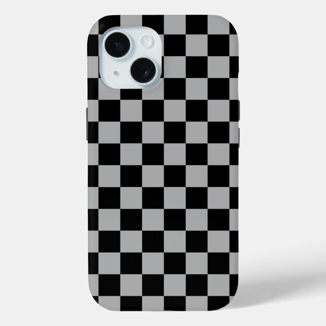 Black + Grey Check Chequered Chequerboard Pattern Case-Mate iPhone Case (Back)
