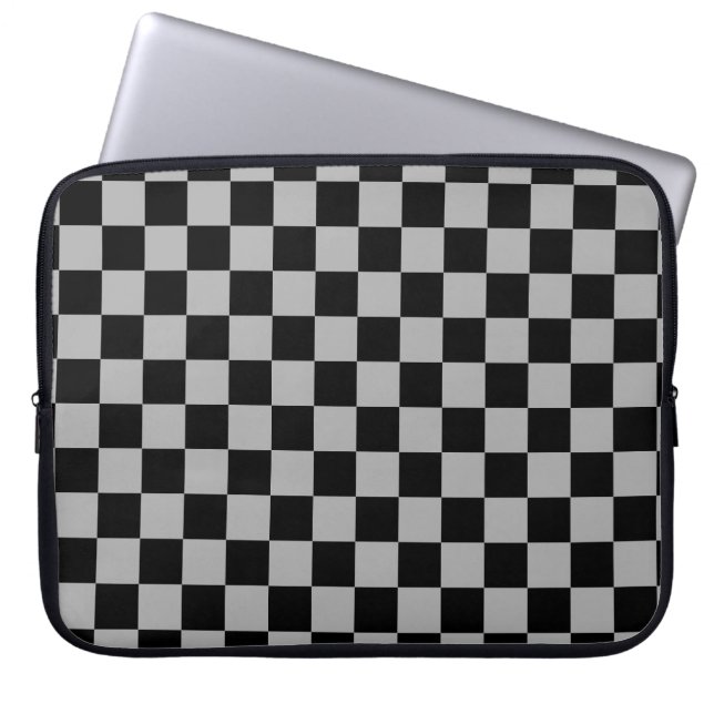 Black + Grey Check Chequered Chequerboard Pattern Laptop Sleeve (Front)