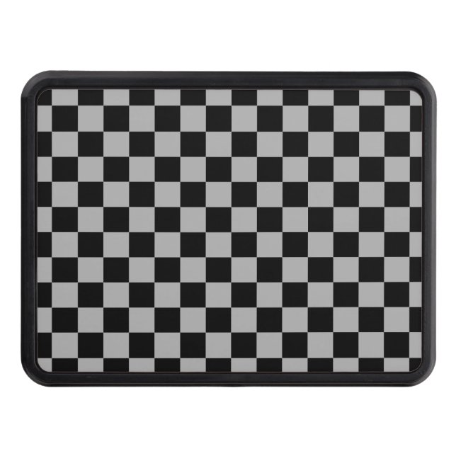 Black + Grey Check Chequered Chequerboard Pattern Trailer Hitch Cover (Front)