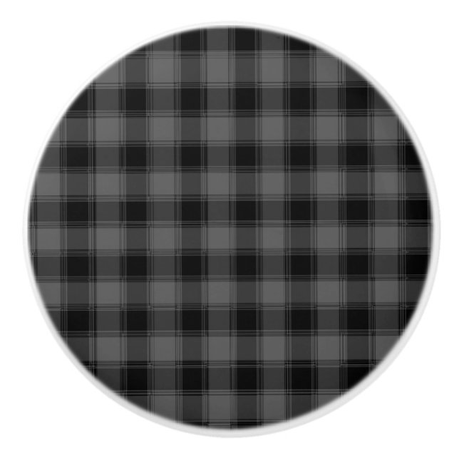 Black & Grey Chequered Plaid Squares Boys Mens Ceramic Knob (Front)