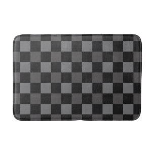 Black & Grey Chequered Squares Plaid Bath Mat