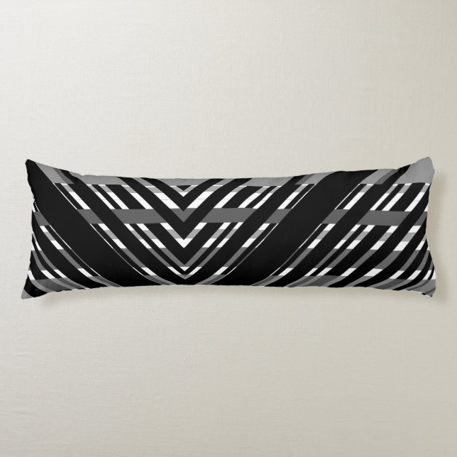 Black Grey Chevron Barcode Striped Body Pillow (Front)